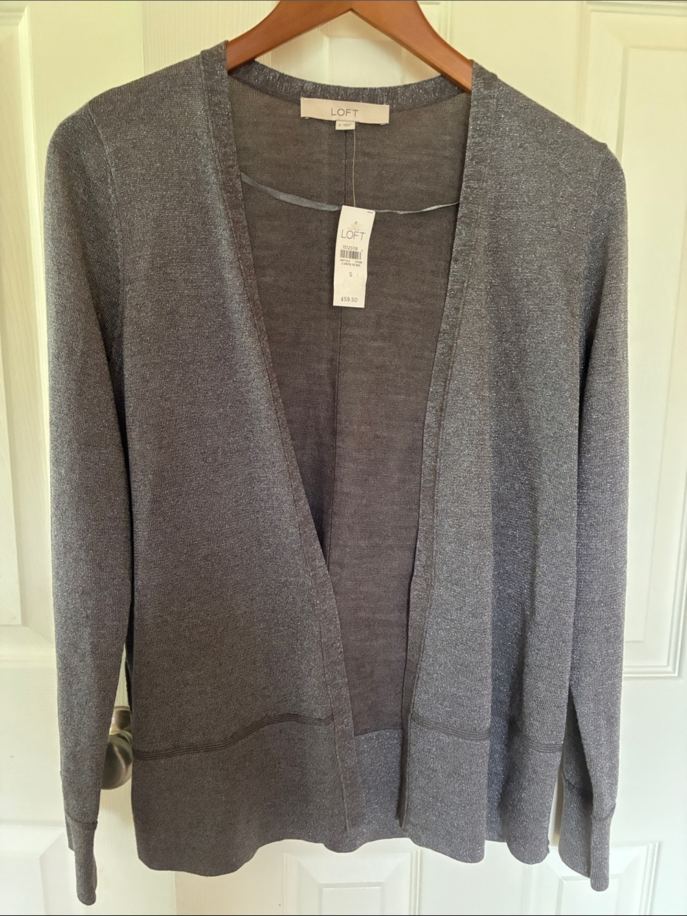 LOFT Metallic Gray Open-Front Cardigan - NWT